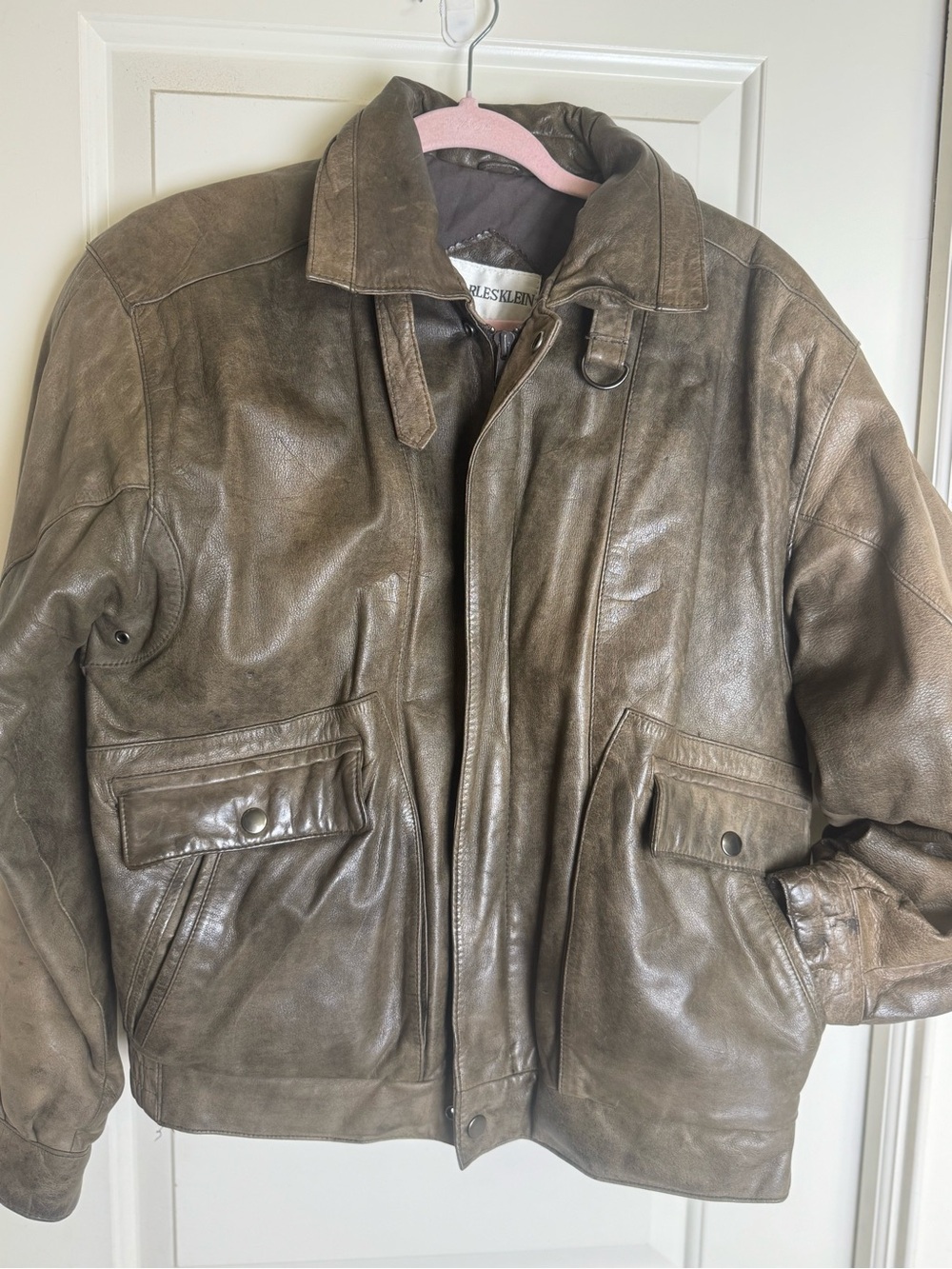 Vintage Charles Klein Distressed Leather Bomber Jacket Brown Men’s M Korea